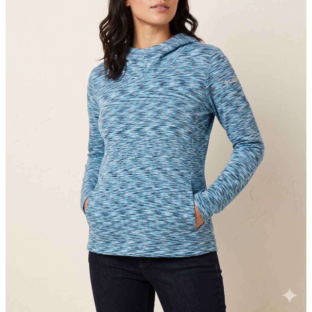 Columbia Hoodie Womens L Blue Space Dye Lightweight Cotton Blend Pullover
